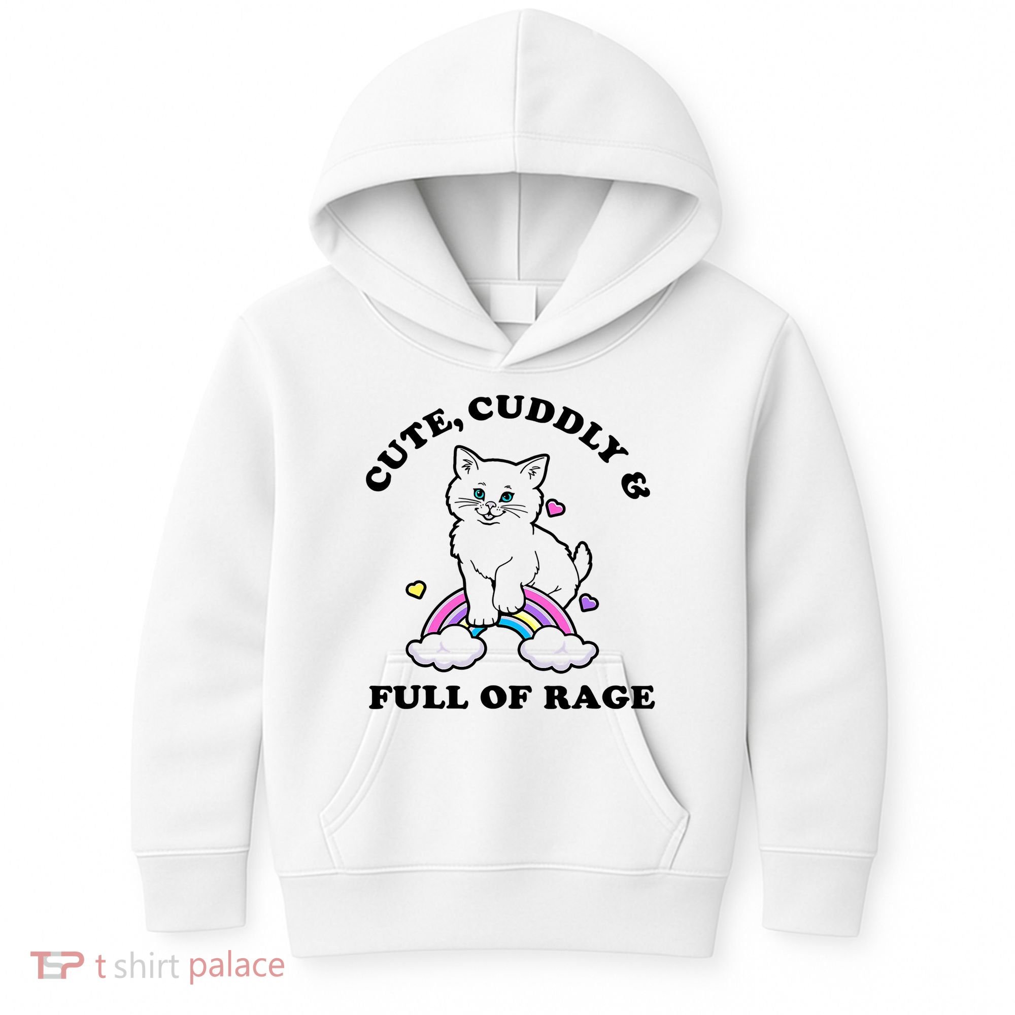 Cute Cuddly And Full Of Rage Cute Cat With Rainbow Kids Hoodie