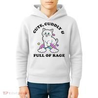 Cute Cuddly And Full Of Rage Cute Cat With Rainbow Kids Hoodie thumb 4