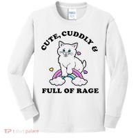 Cute Cuddly And Full Of Rage Cute Cat With Rainbow Kids Long Sleeve Shirt thumb 0
