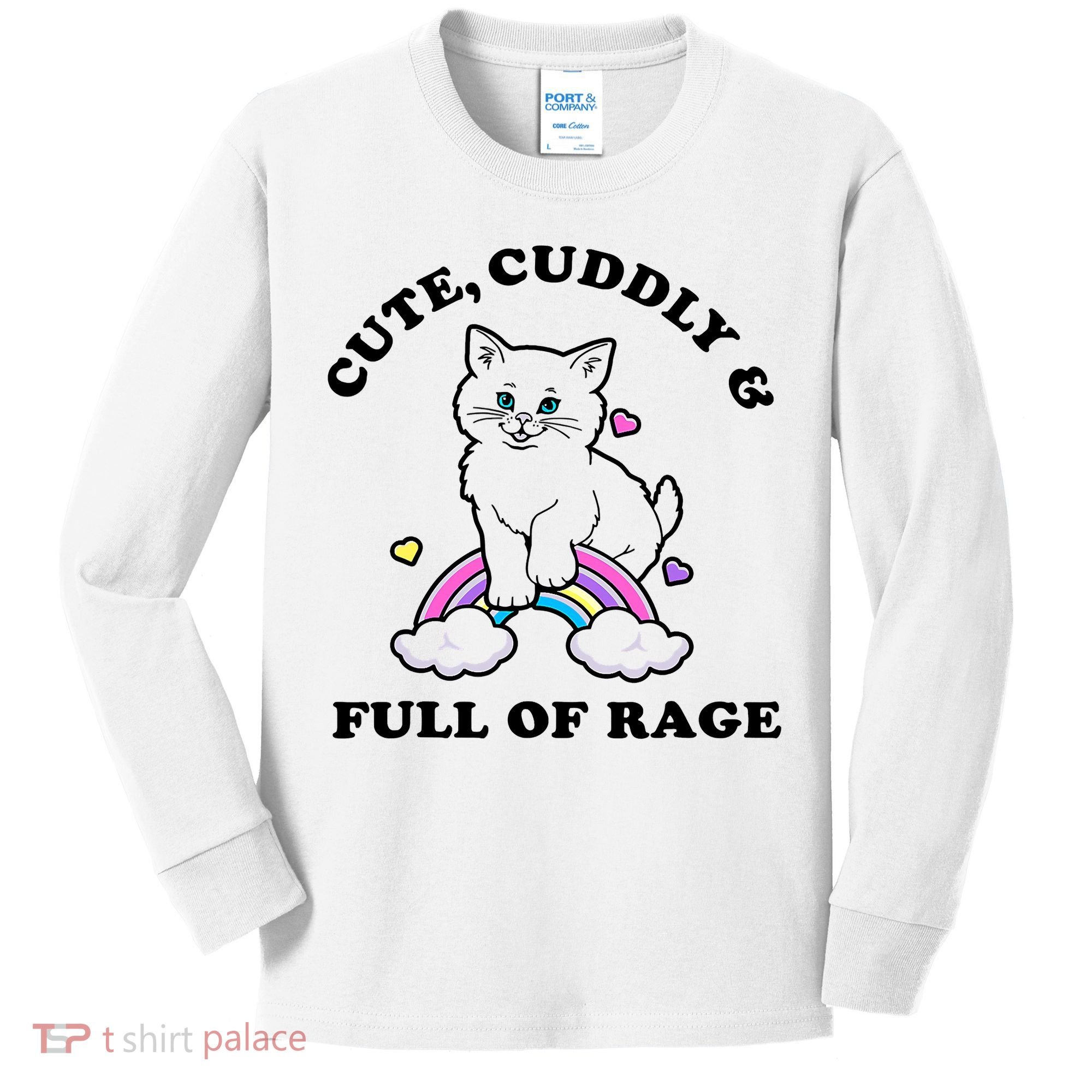 Cute Cuddly And Full Of Rage Cute Cat With Rainbow Kids Long Sleeve Shirt