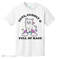 Cute Cuddly And Full Of Rage Cute Cat With Rainbow Kids T-Shirt thumb 0