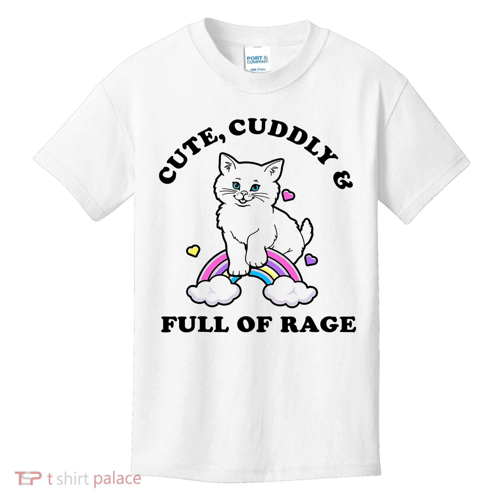 Cute Cuddly And Full Of Rage Cute Cat With Rainbow Kids T-Shirt