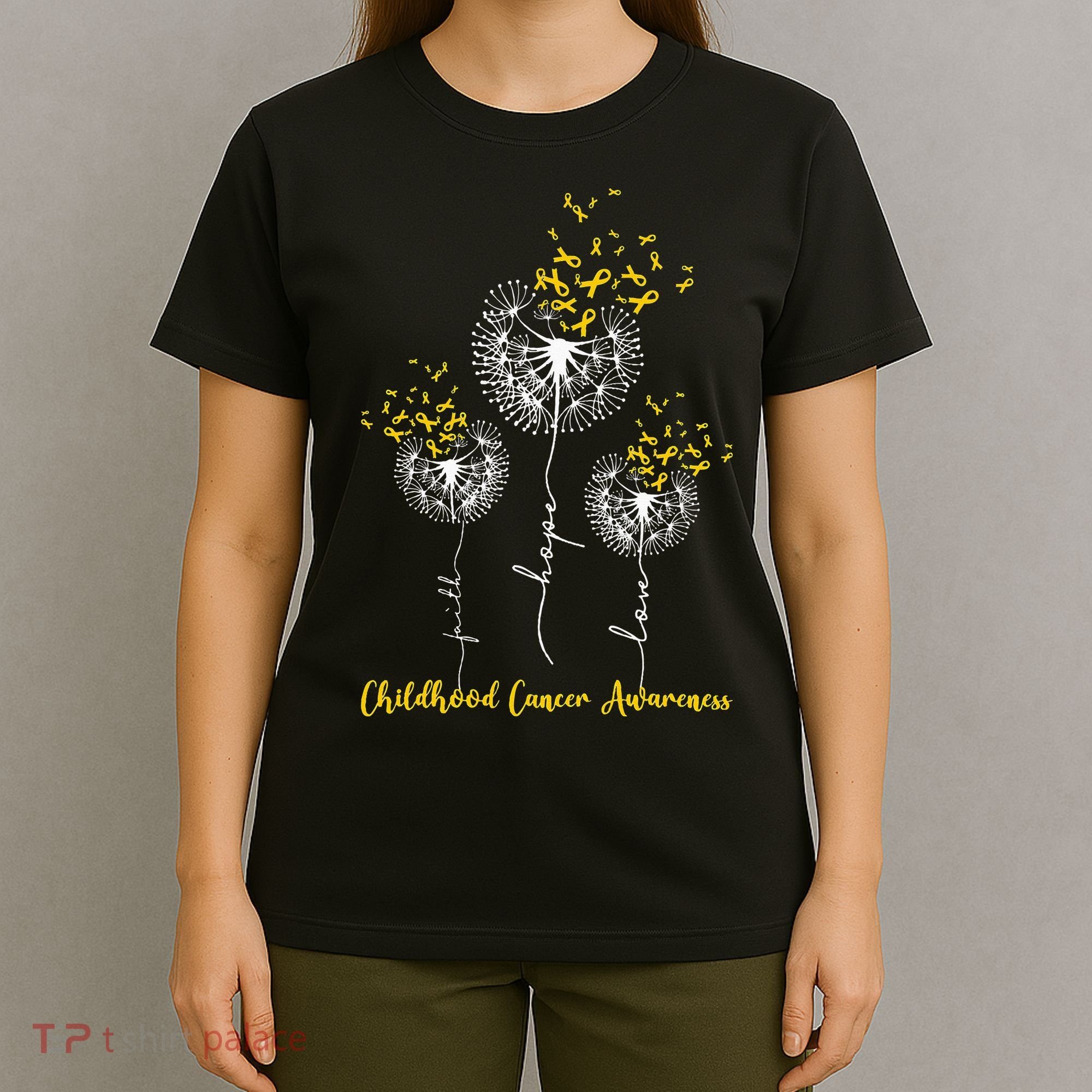 Childhood Cancer Awareness Faith Hope Love Dandelion T-Shirt