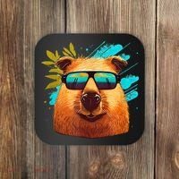 Capybara Cute And Funny Capybara Cool Sunglasses Coaster thumb 0