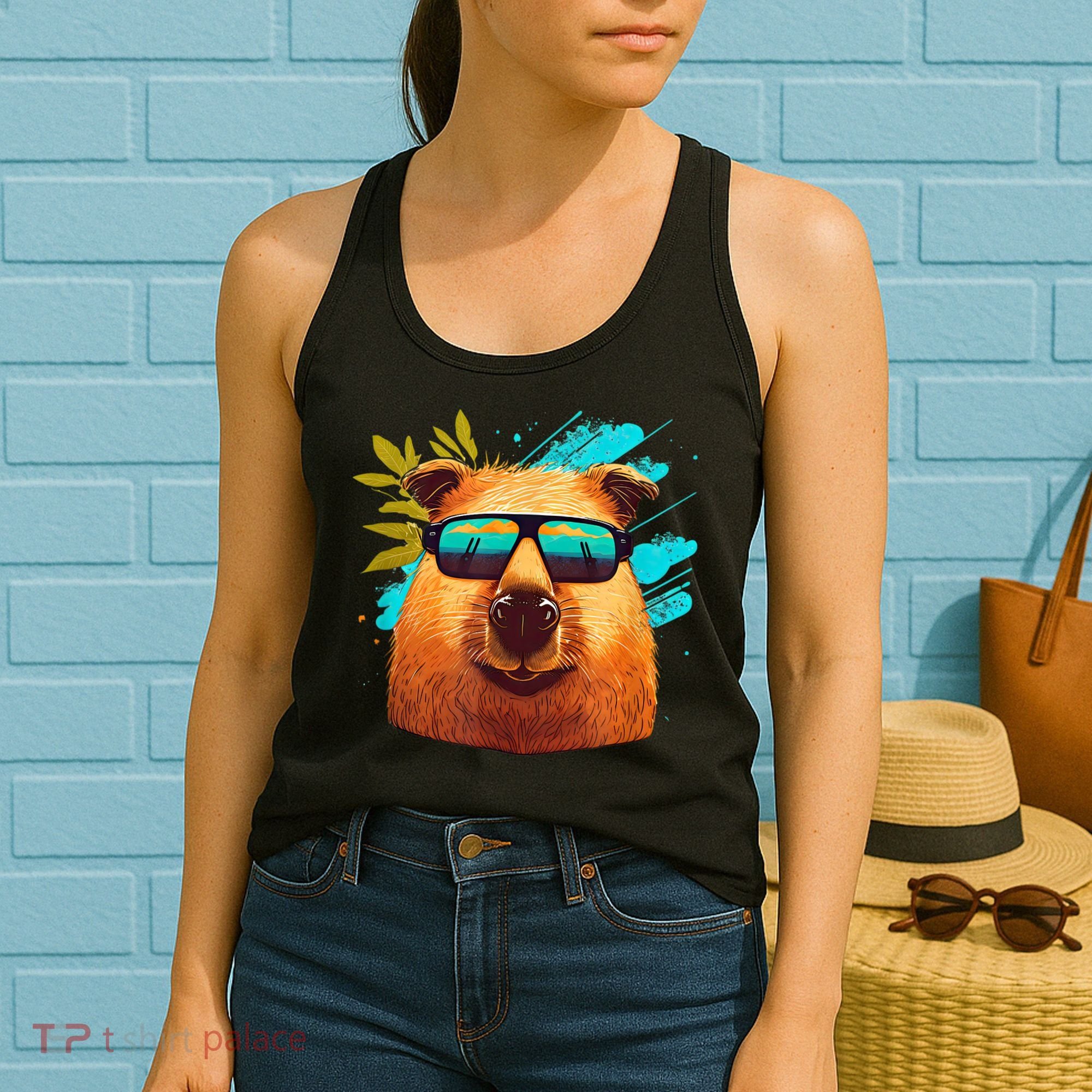 Capybara Cute And Funny Capybara Cool Sunglasses Women's Tank Top