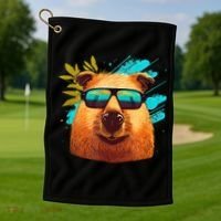 Capybara Cute And Funny Capybara Cool Sunglasses Golf Towel thumb 1
