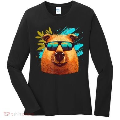 Capybara Cute And Funny Capybara Cool Sunglasses Women's Long Sleeve Shirt