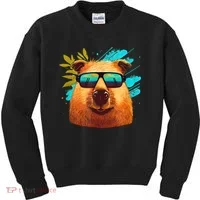 Capybara Cute And Funny Capybara Cool Sunglasses Kids Sweatshirt thumb 0
