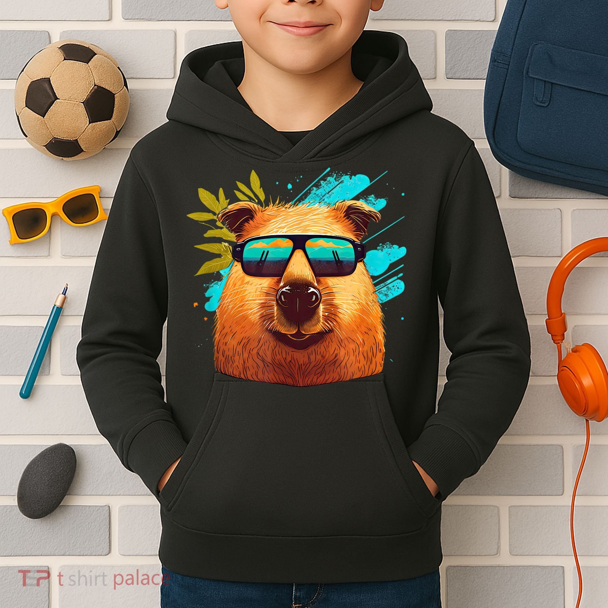 Capybara Cute And Funny Capybara Cool Sunglasses Kids Hoodie