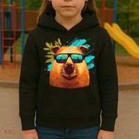 Capybara Cute And Funny Capybara Cool Sunglasses Kids Hoodie thumb 3