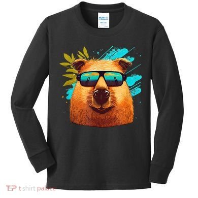 Capybara Cute And Funny Capybara Cool Sunglasses Kids Long Sleeve Shirt