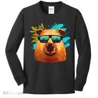 Capybara Cute And Funny Capybara Cool Sunglasses Kids Long Sleeve Shirt thumb 0