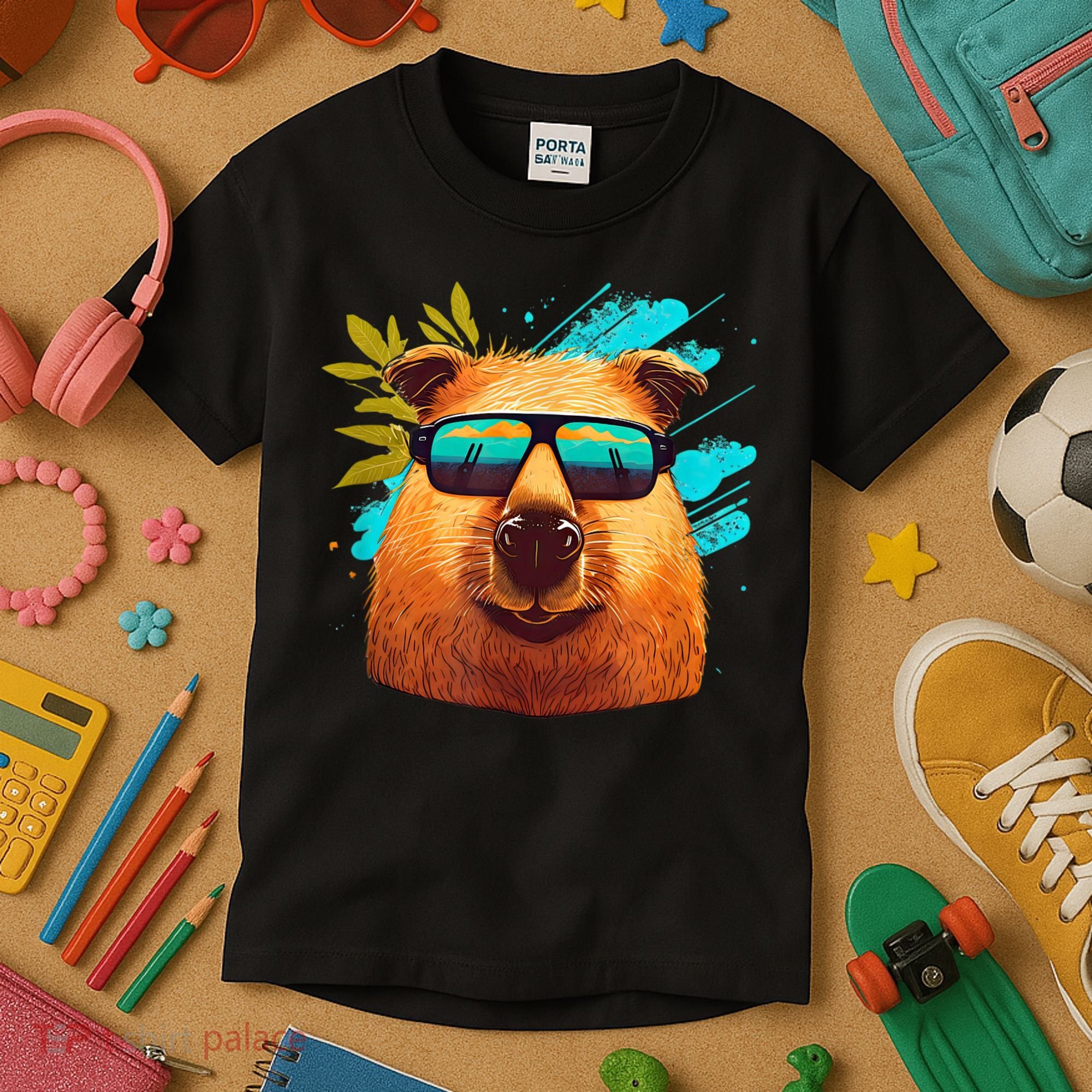 Capybara Cute And Funny Capybara Cool Sunglasses Kids T-Shirt