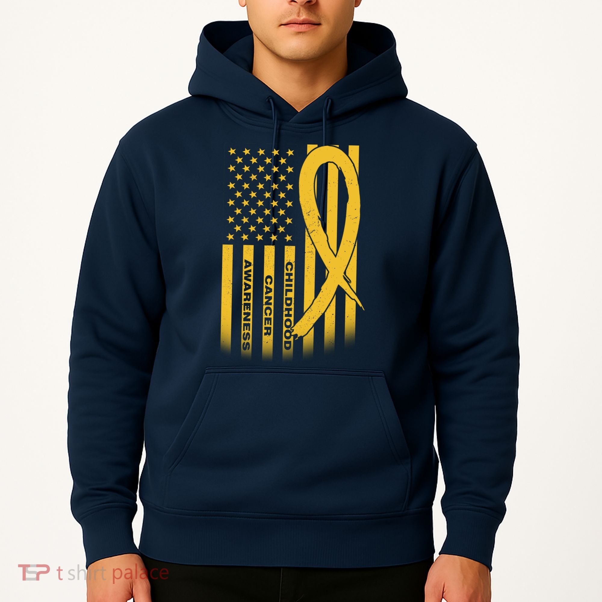 Childhood Cancer Awareness US Flag Hoodie