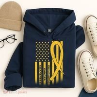 Childhood Cancer Awareness US Flag Hoodie thumb 4