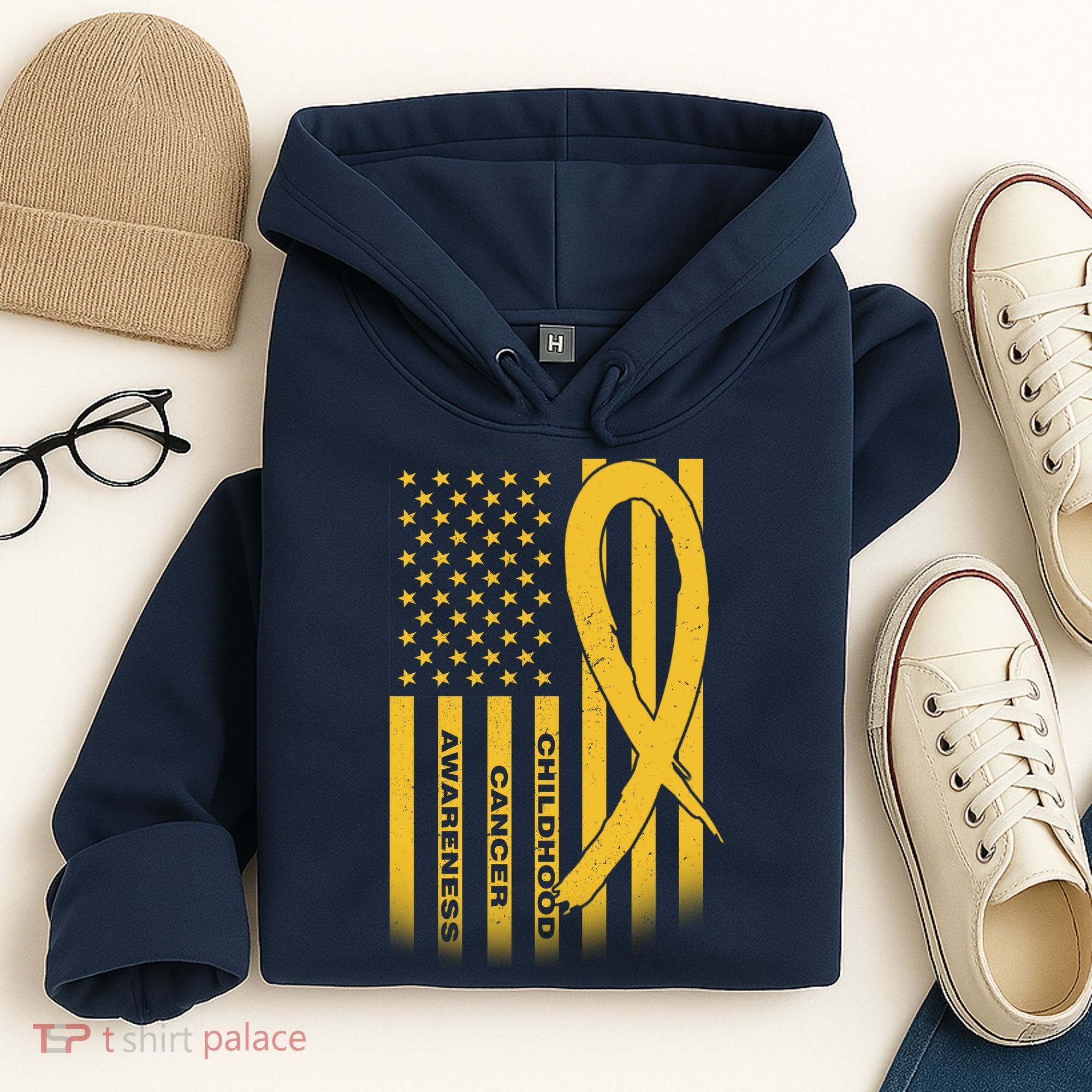 Childhood Cancer Awareness US Flag Hoodie