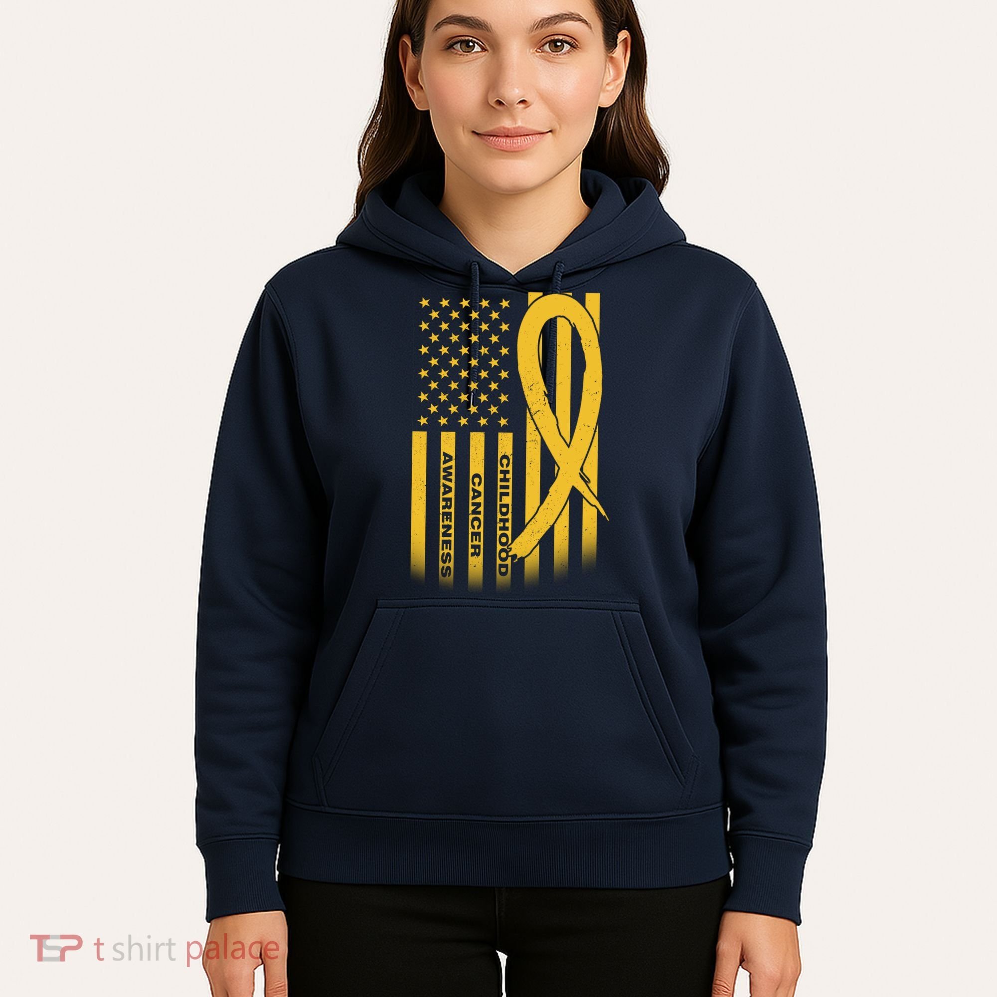 Childhood Cancer Awareness US Flag Hoodie