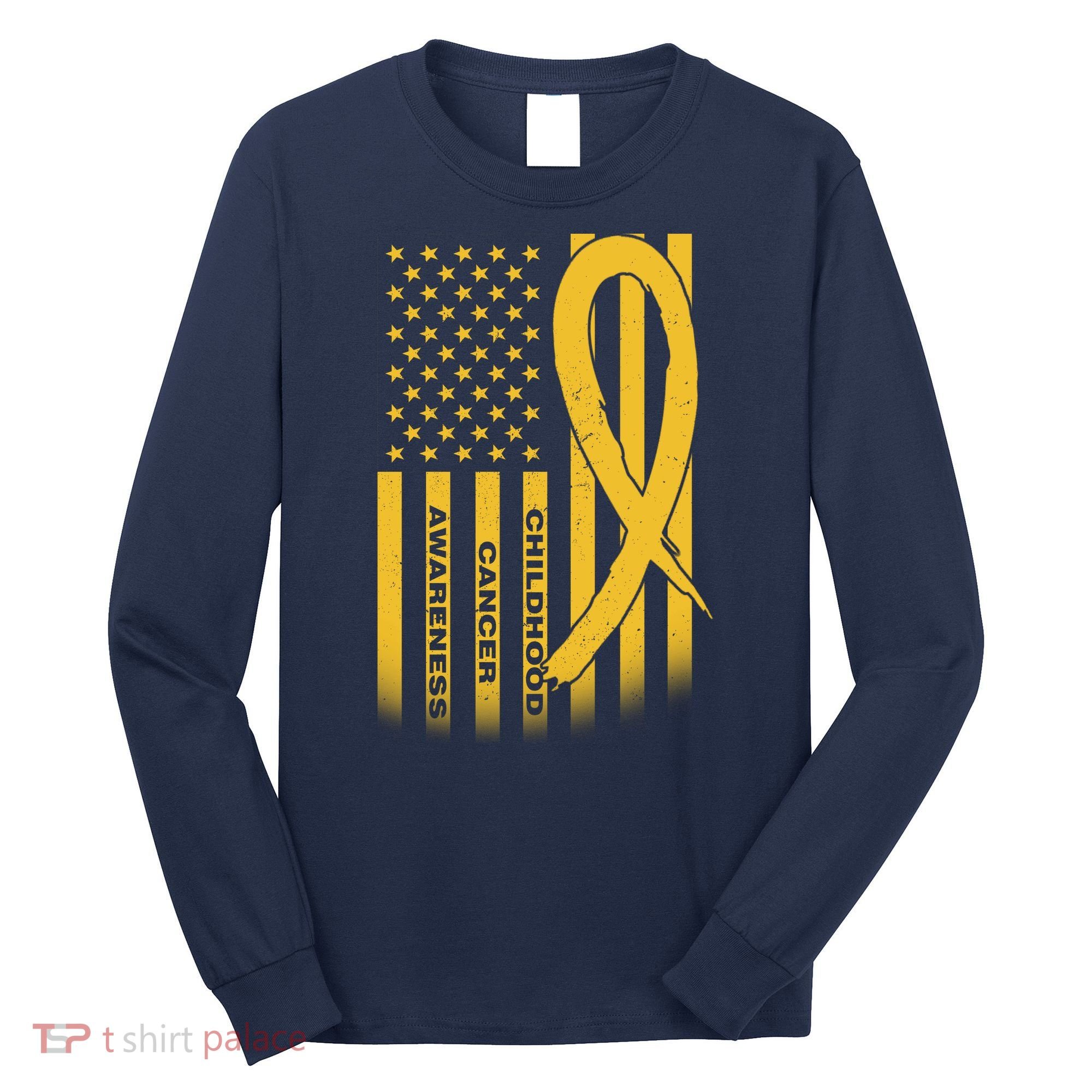 Childhood Cancer Awareness US Flag Long Sleeve Shirt