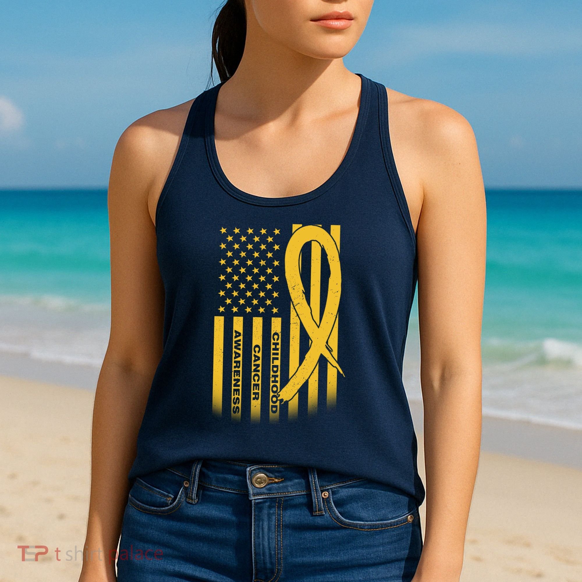 Childhood Cancer Awareness US Flag Women's Tank Top