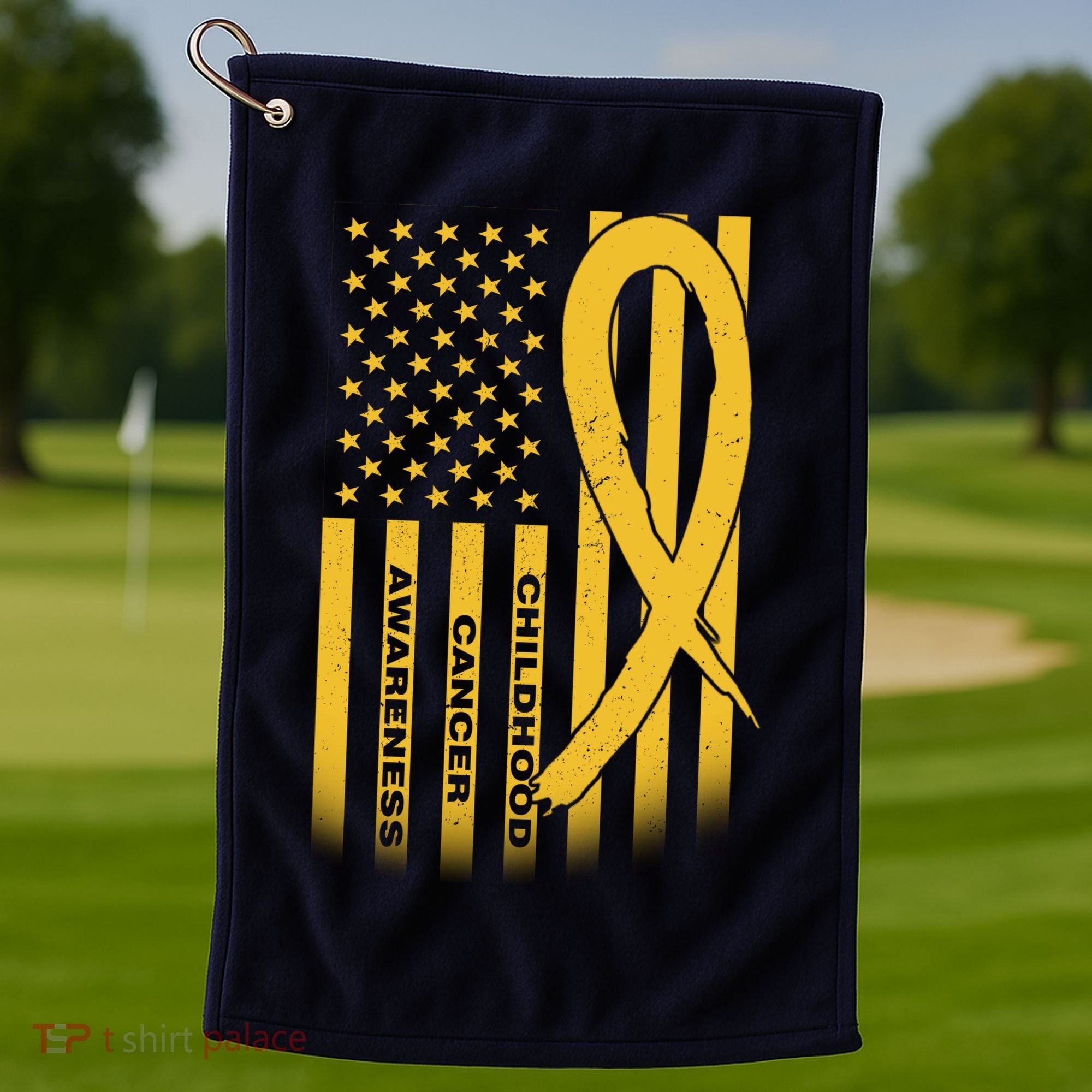 Childhood Cancer Awareness US Flag Golf Towel