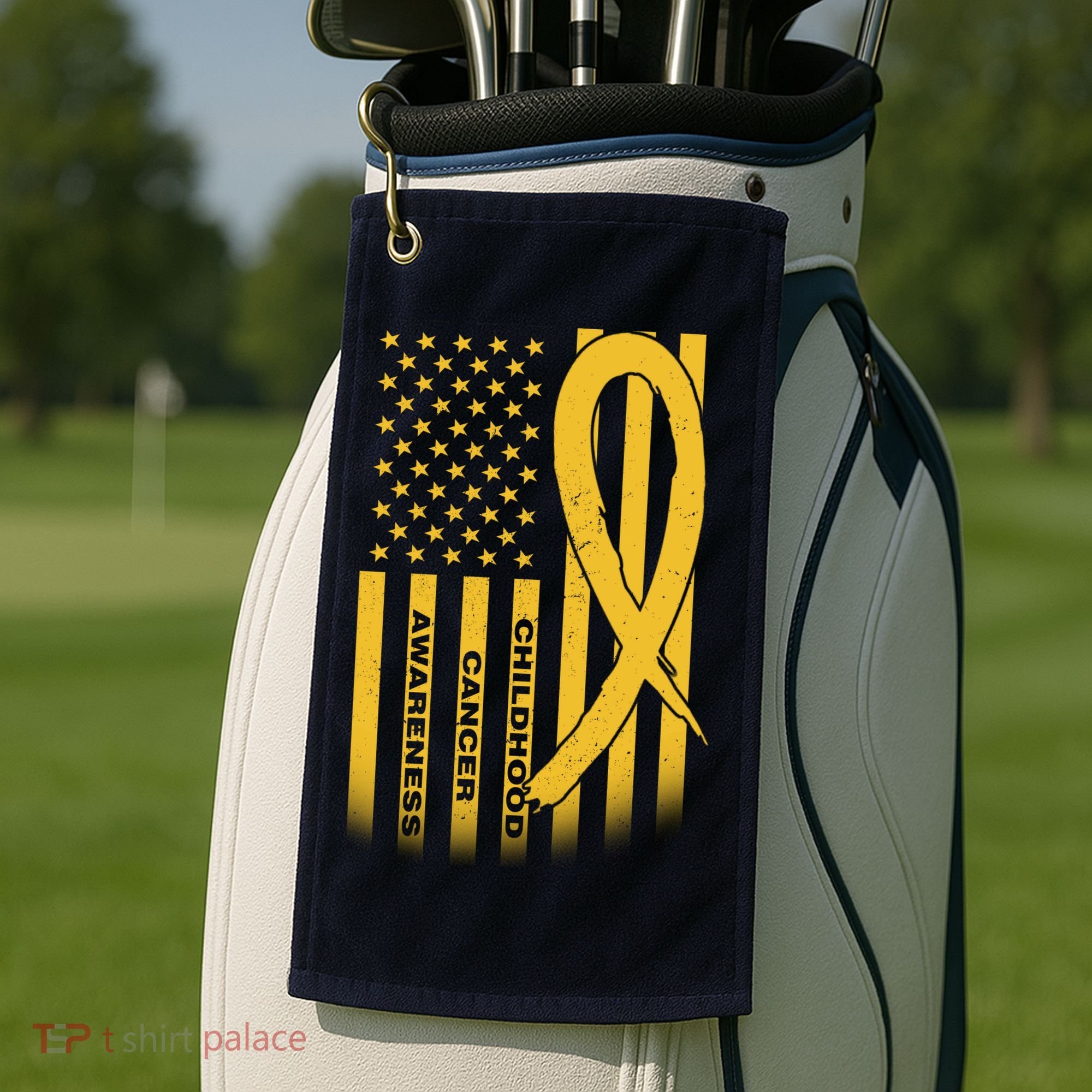 Childhood Cancer Awareness US Flag Golf Towel