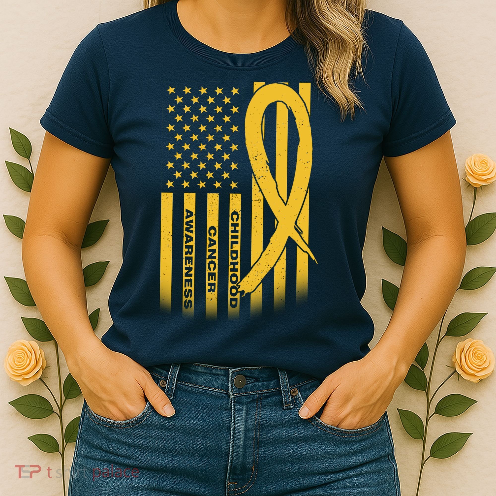 Childhood Cancer Awareness US Flag Women's T-Shirt