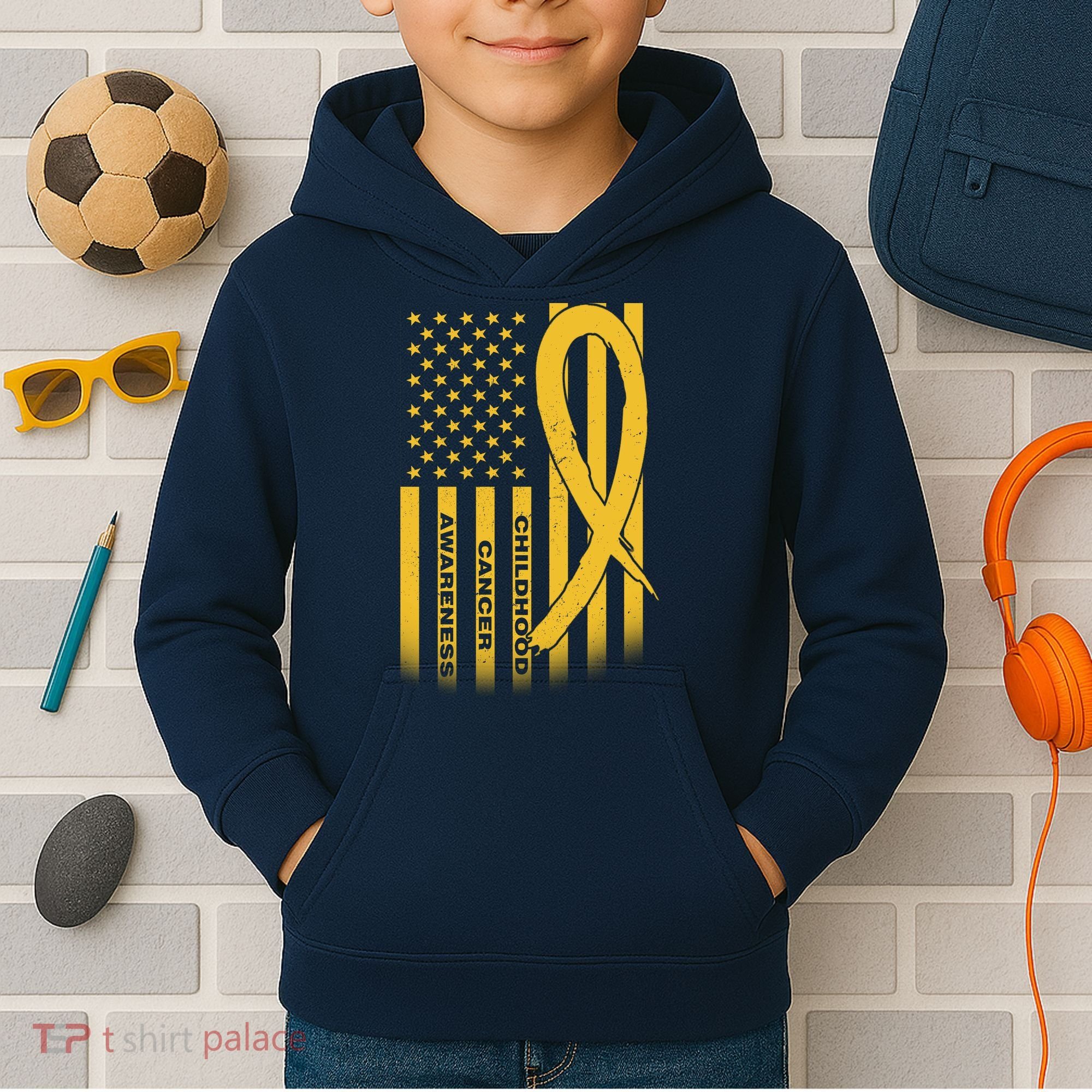 Childhood Cancer Awareness US Flag Kids Hoodie