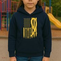 Childhood Cancer Awareness US Flag Kids Hoodie thumb 3