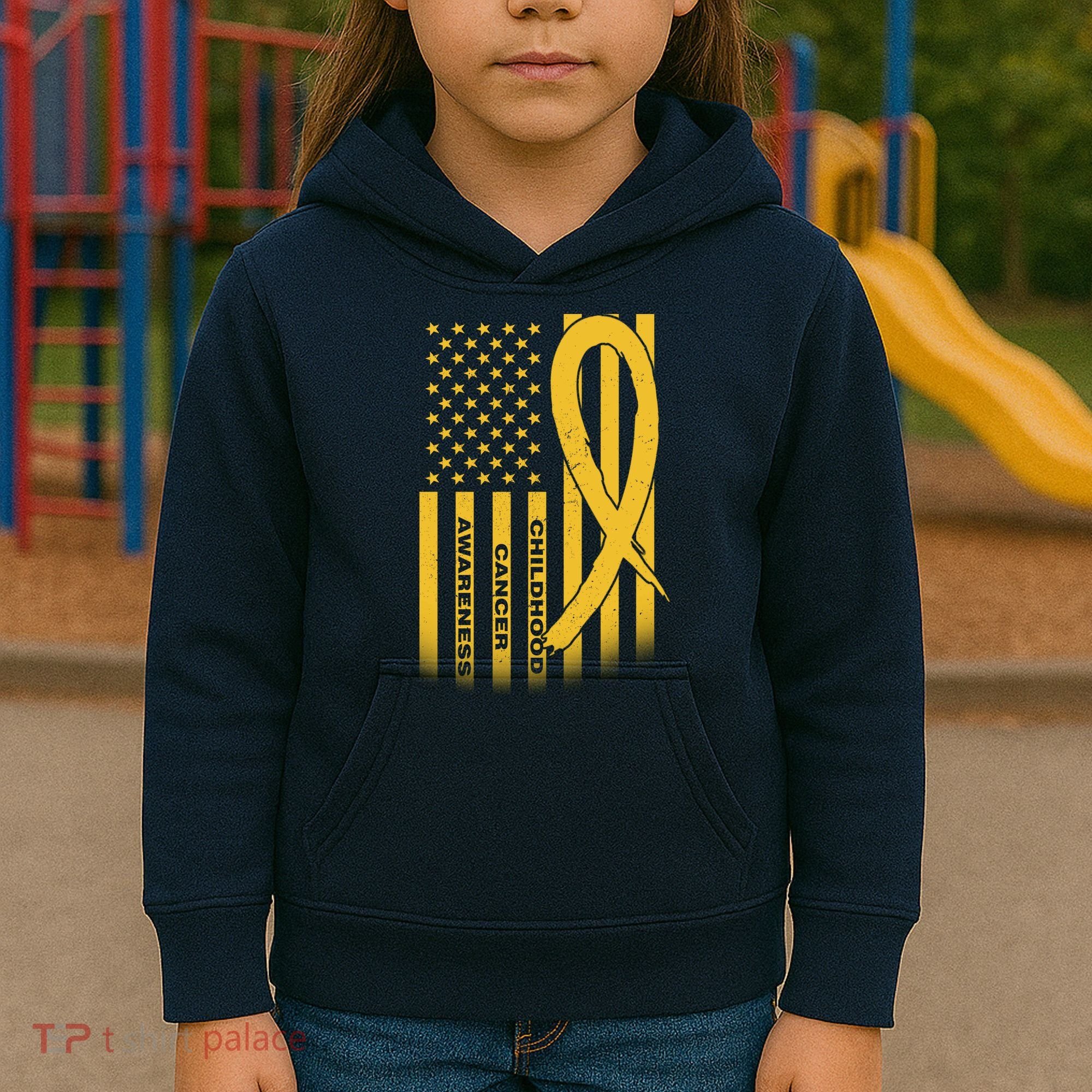 Childhood Cancer Awareness US Flag Kids Hoodie