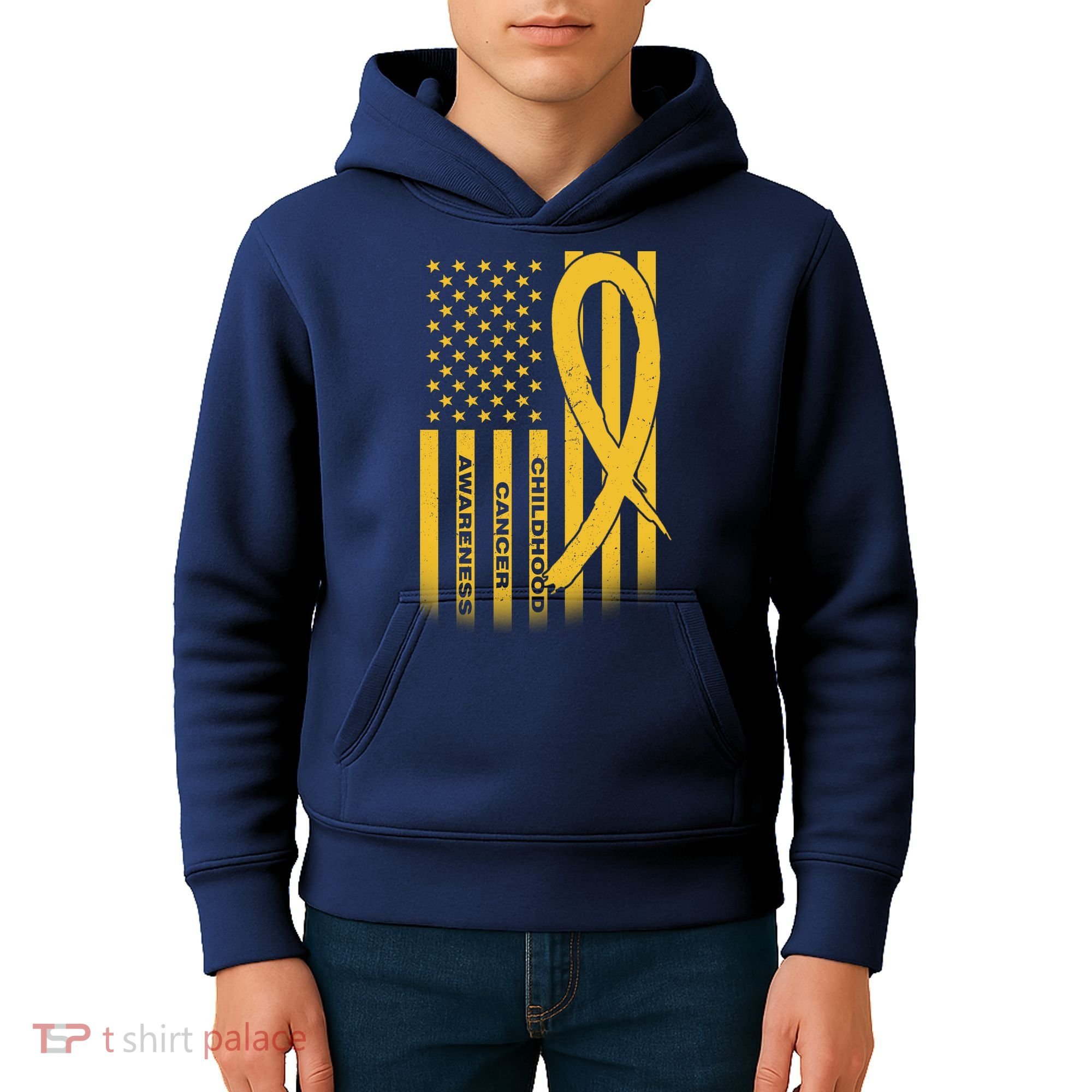 Childhood Cancer Awareness US Flag Kids Hoodie