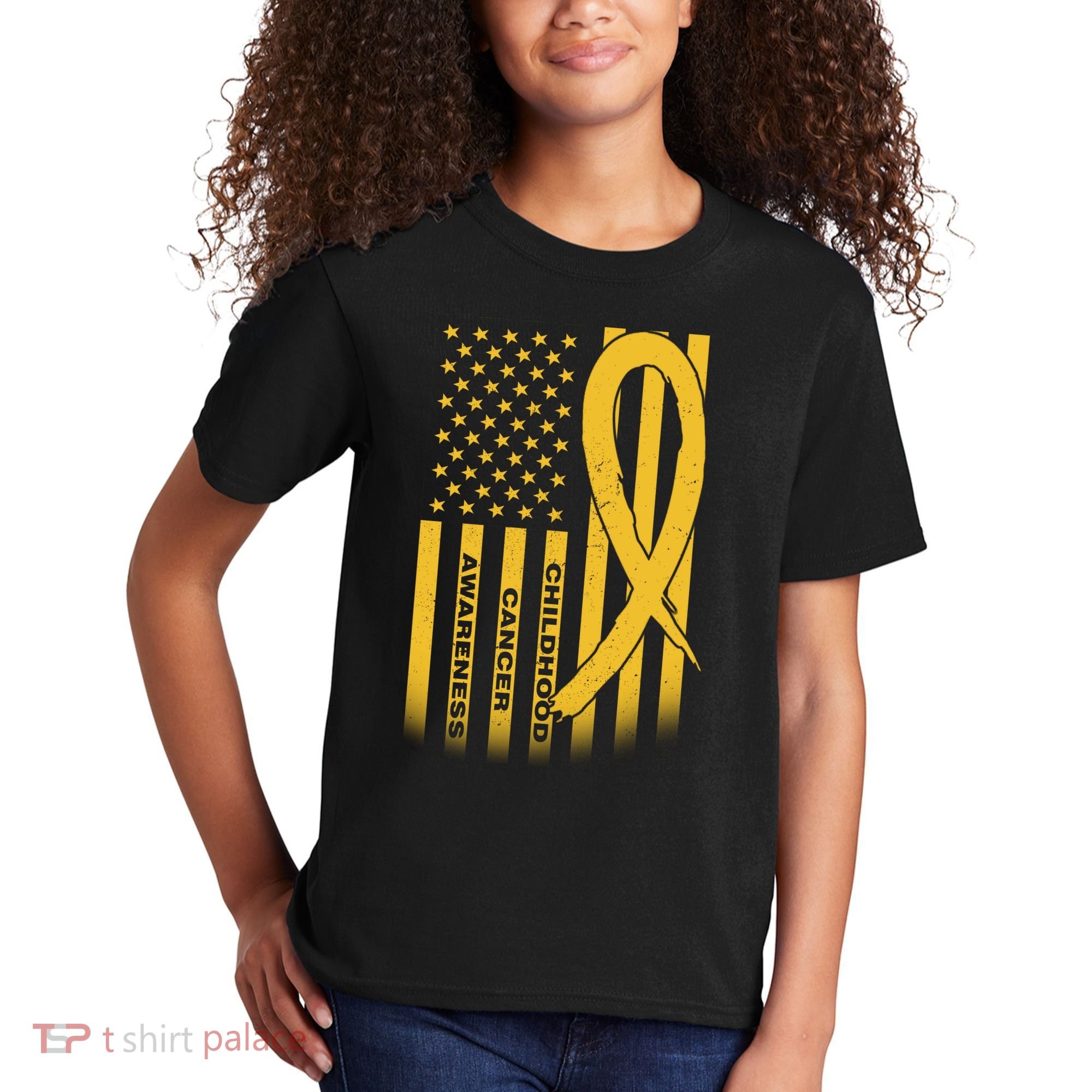 Childhood Cancer Awareness US Flag Kids T-Shirt