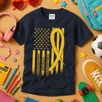 Childhood Cancer Awareness US Flag Kids T-Shirt thumb 3