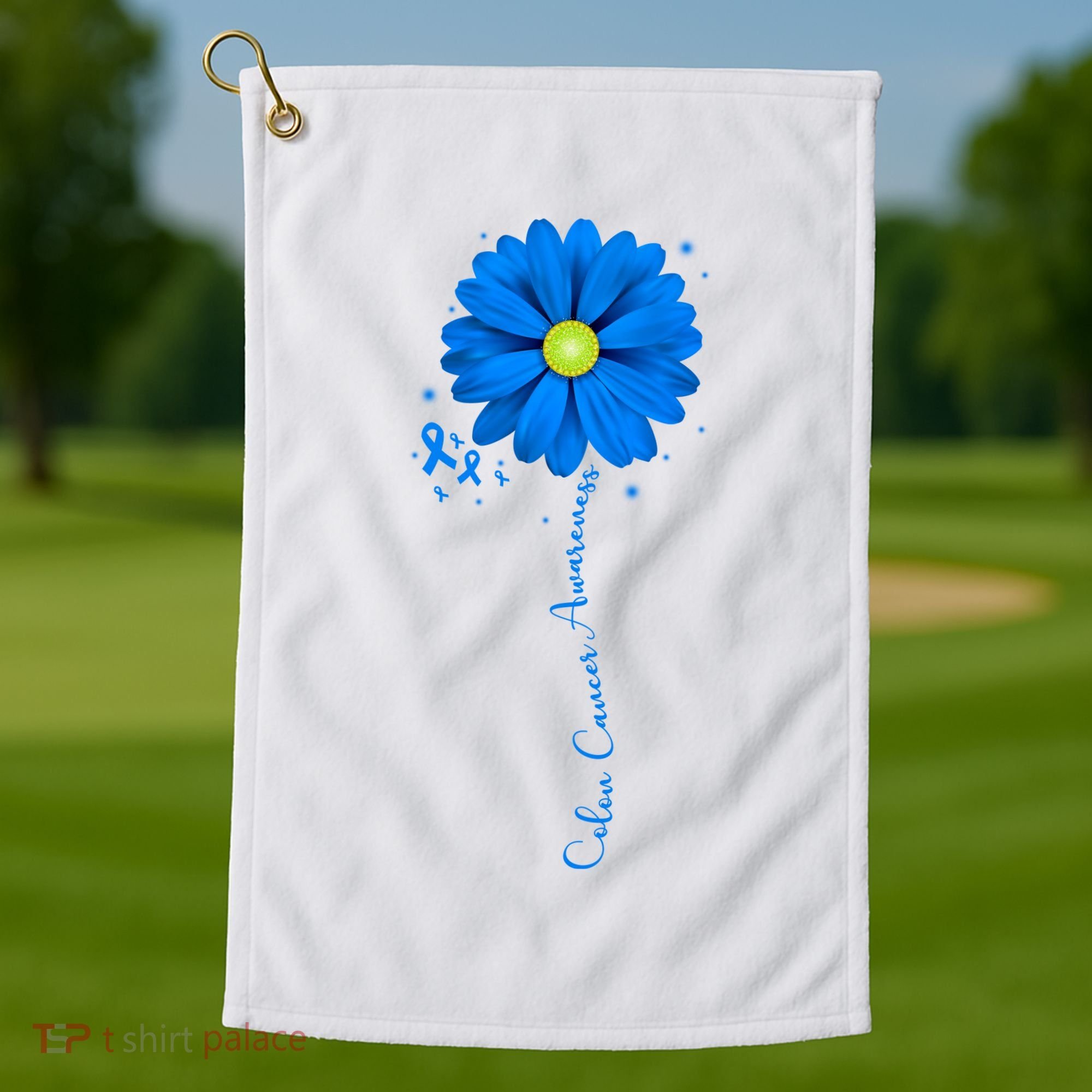 Colon Cancer Awareness Sunflower Ribbon Golf Towel