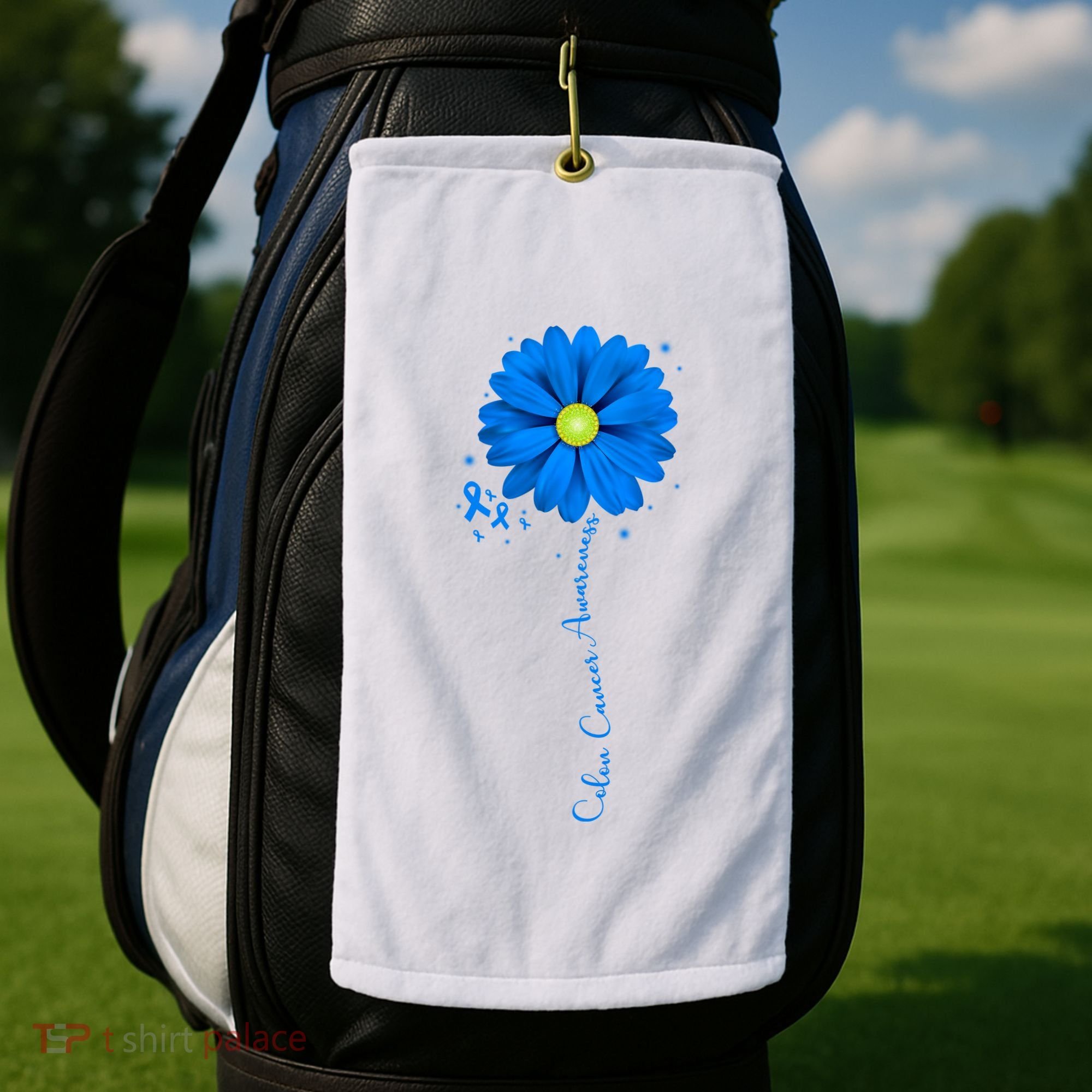 Colon Cancer Awareness Sunflower Ribbon Golf Towel