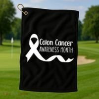 Colon Cancer Awareness Month Black Golf Towel thumb 1