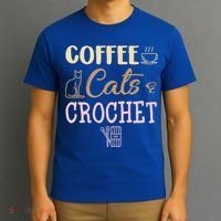 Coffee Cats And Crochet Knitting And Crocheting For Cat Lovers Meaningful Gift T-Shirt thumb 3