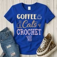 Coffee Cats And Crochet Knitting And Crocheting For Cat Lovers Meaningful Gift Women's T-Shirt thumb 3