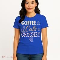 Coffee Cats And Crochet Knitting And Crocheting For Cat Lovers Meaningful Gift Women's T-Shirt thumb 4