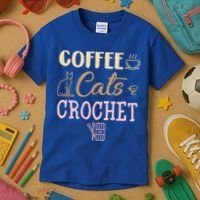 Coffee Cats And Crochet Knitting And Crocheting For Cat Lovers Meaningful Gift Kids T-Shirt thumb 3