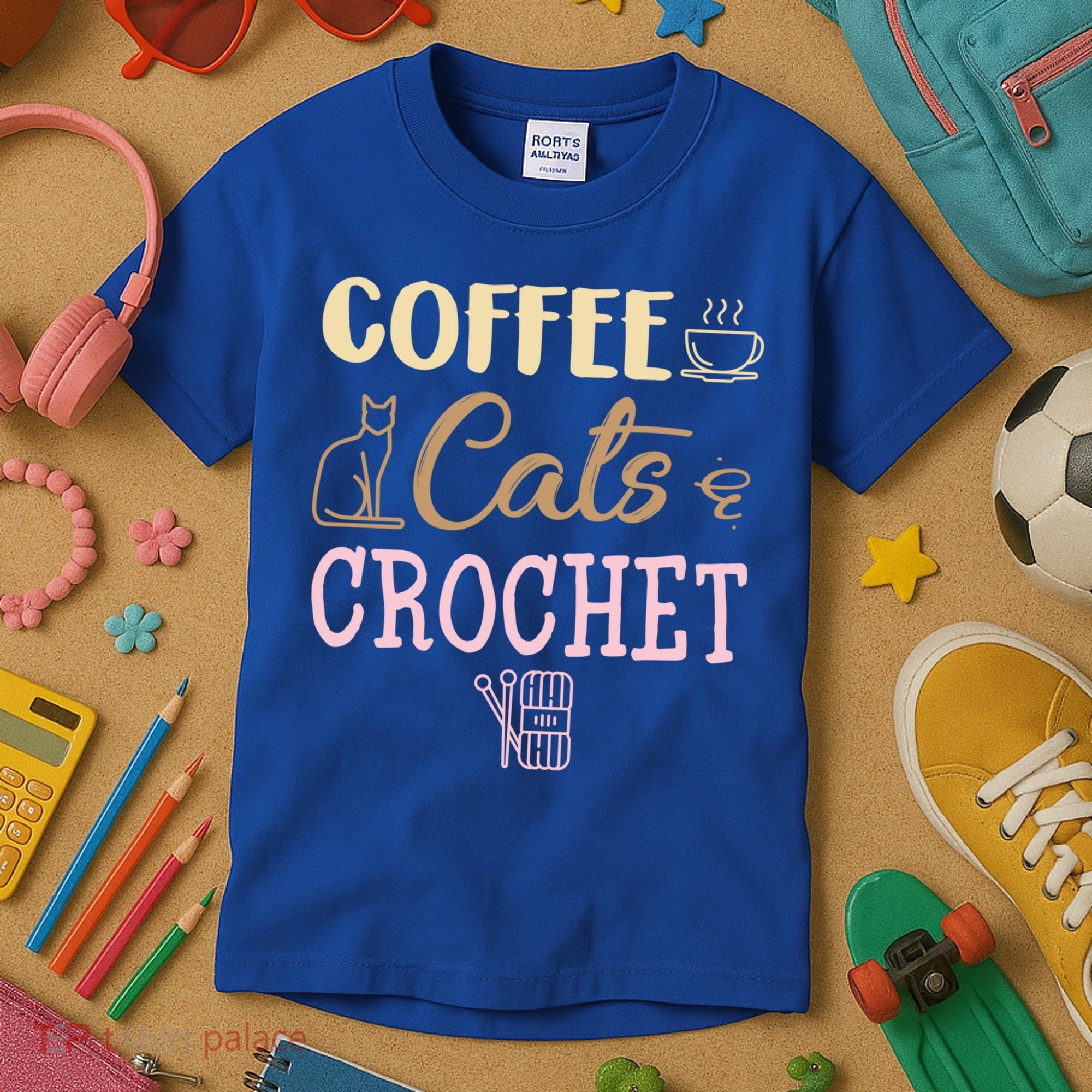 Coffee Cats And Crochet Knitting And Crocheting For Cat Lovers Meaningful Gift Kids T-Shirt