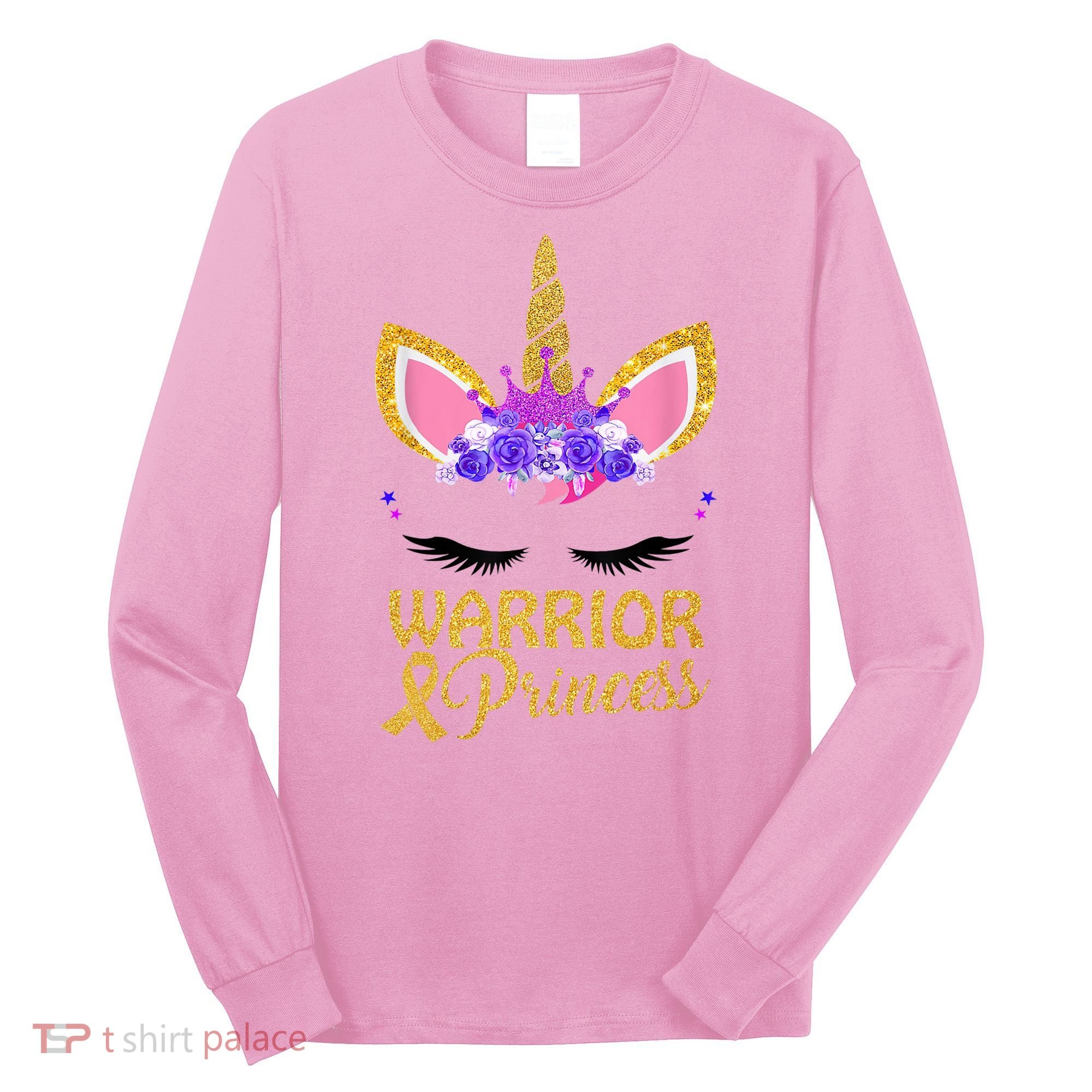 Childhood Cancer Awareness Unicorn Warrior Princess Long Sleeve Shirt
