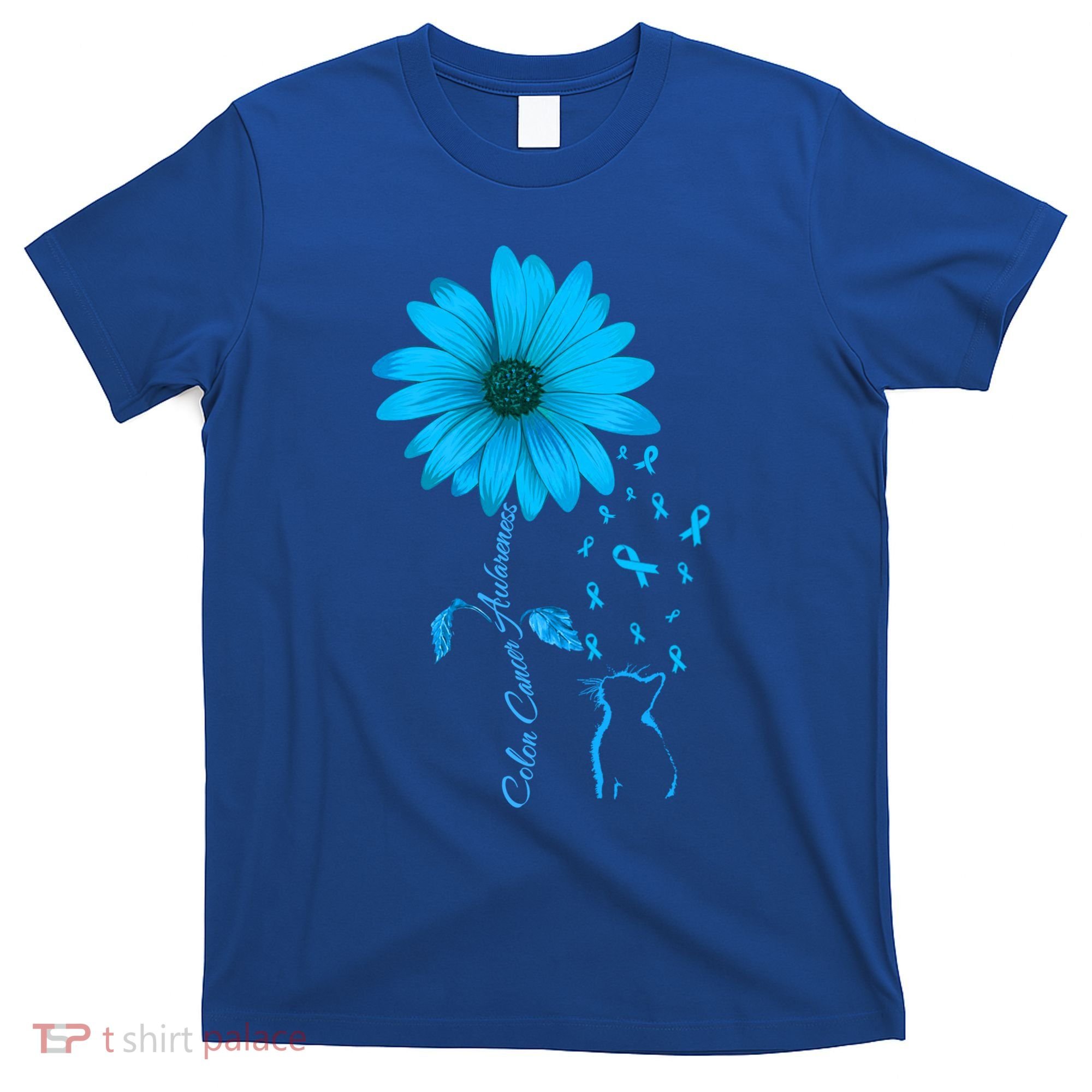 Colon Cancer Awareness Flower Blue Ribbon Colorectal Cancer Gift T-Shirt