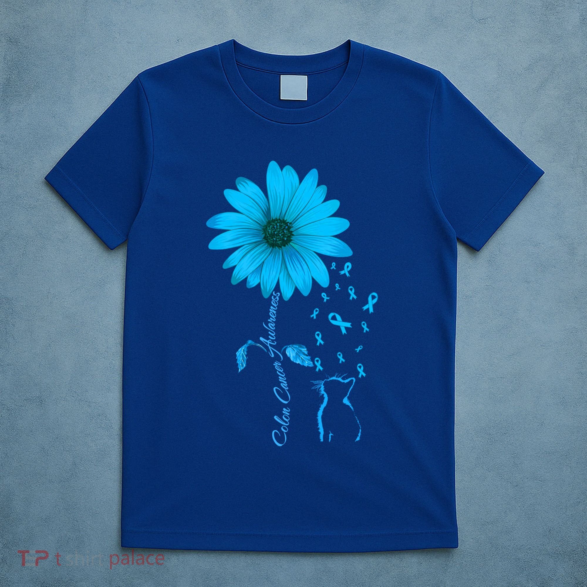Colon Cancer Awareness Flower Blue Ribbon Colorectal Cancer Gift T-Shirt