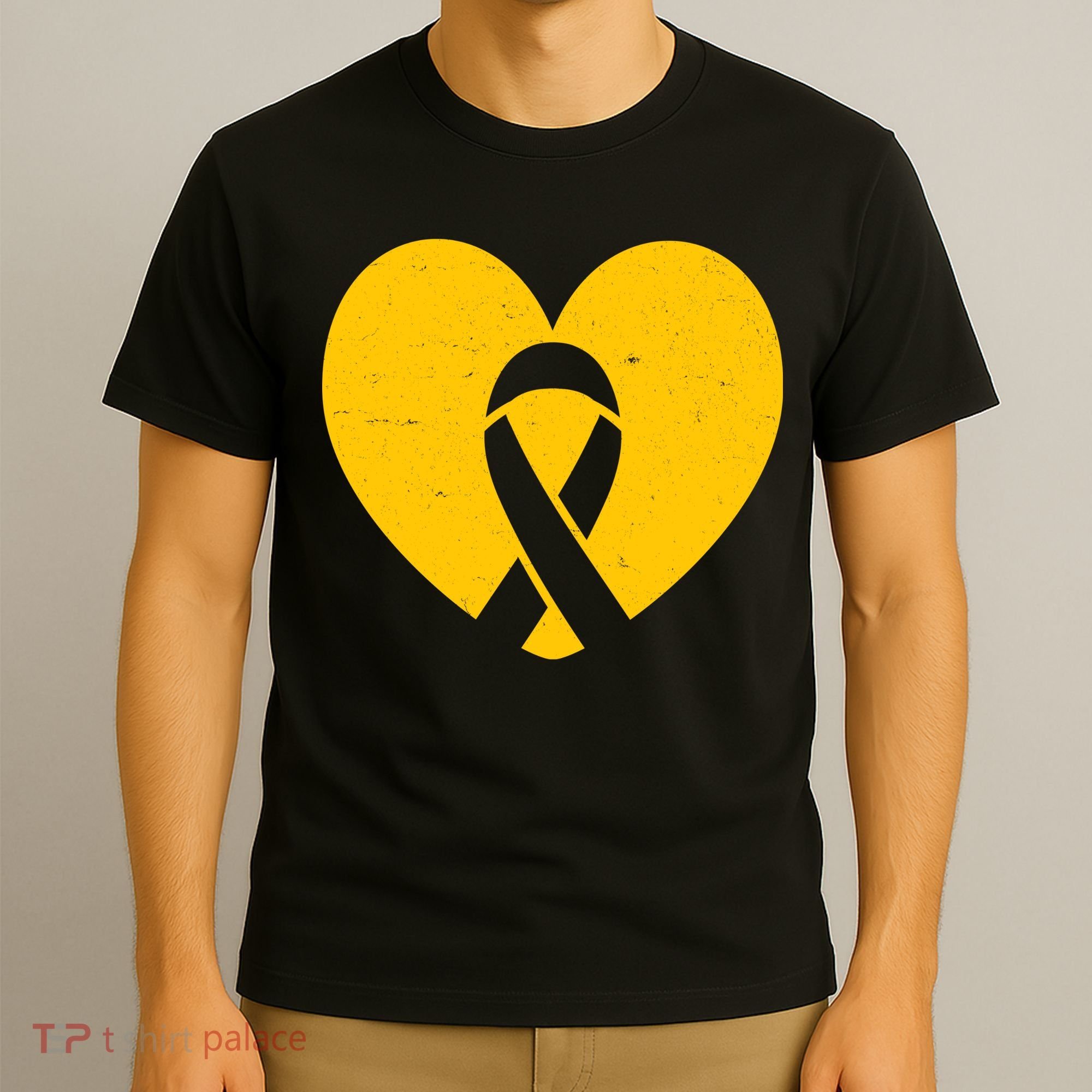 Childhood Cancer Awareness Heart Ribbon Pocket T-Shirt