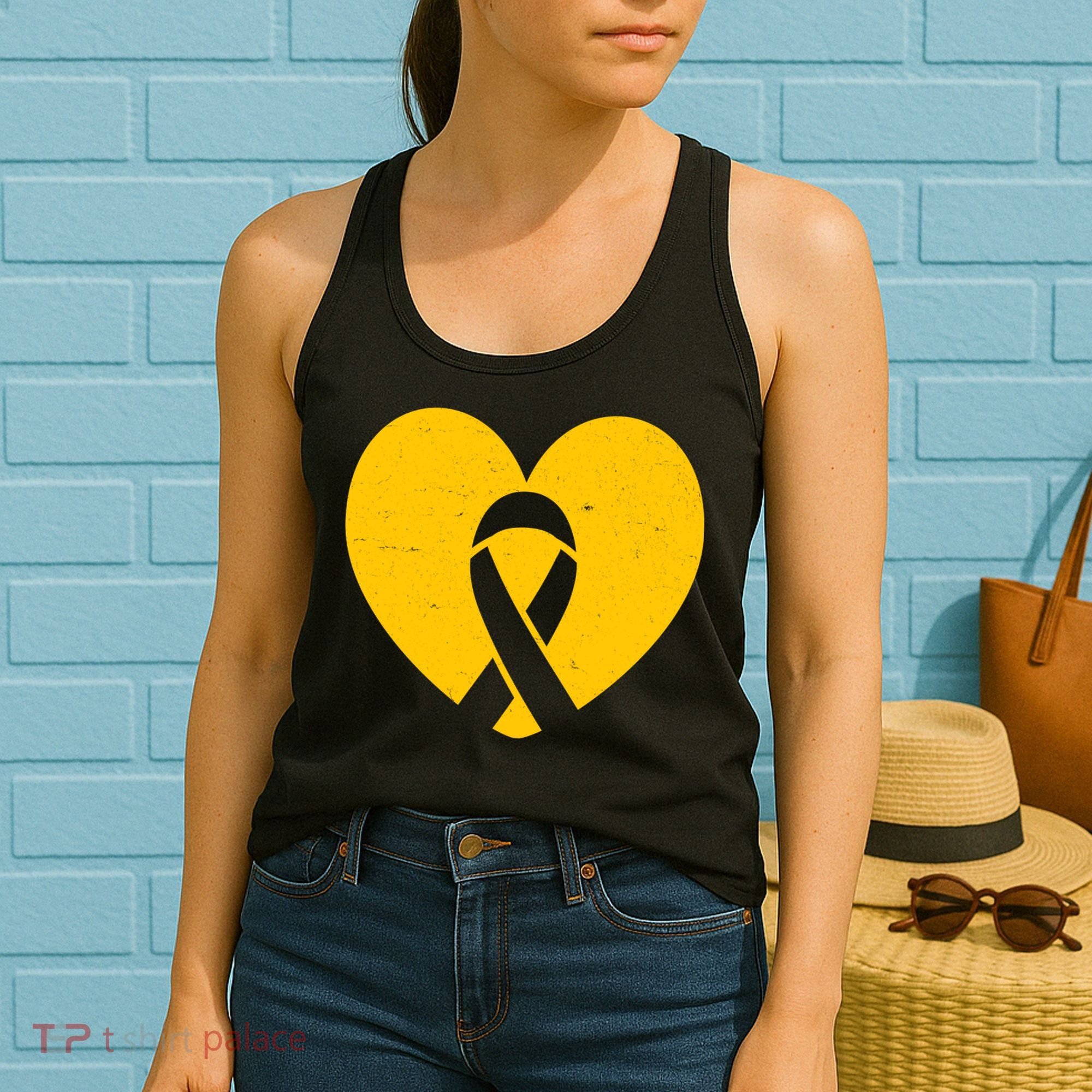 Childhood Cancer Awareness Heart Ribbon Pocket Women's Tank Top