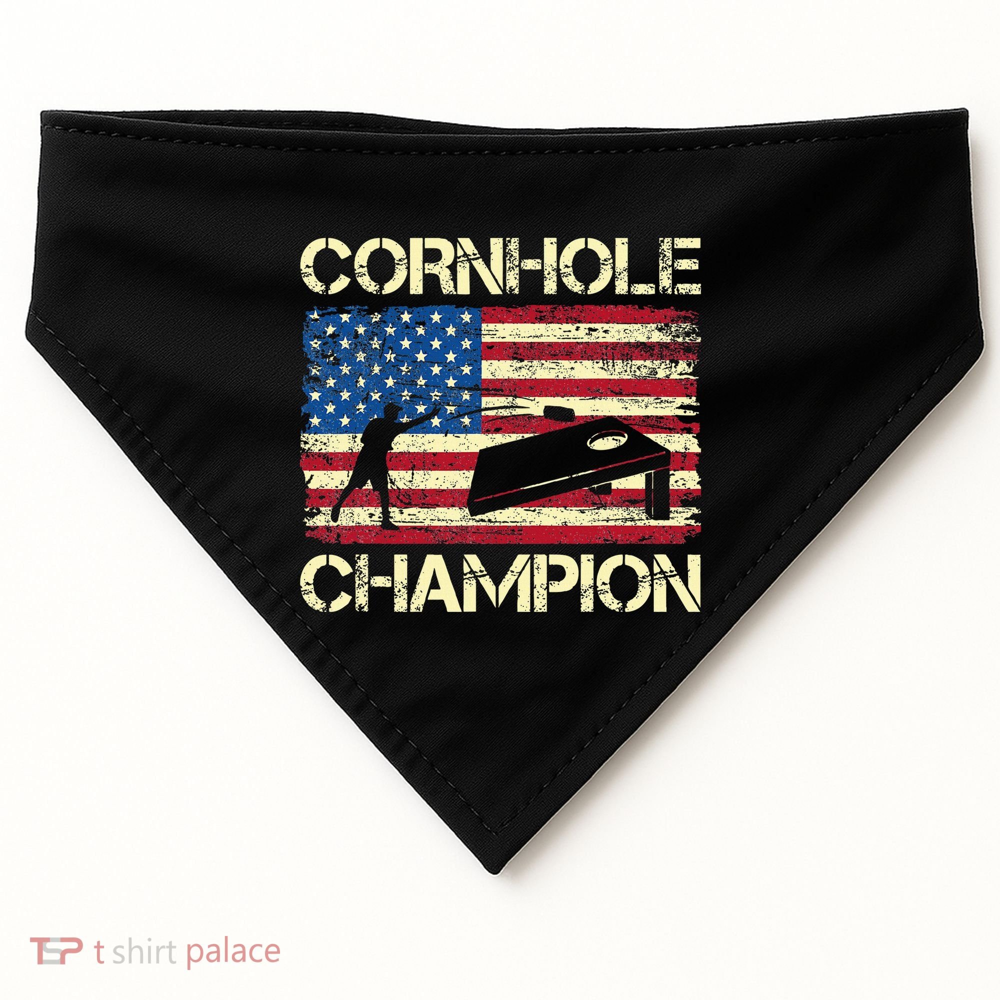 Cornhole Champion American Flag USA-Made Doggie Bandana
