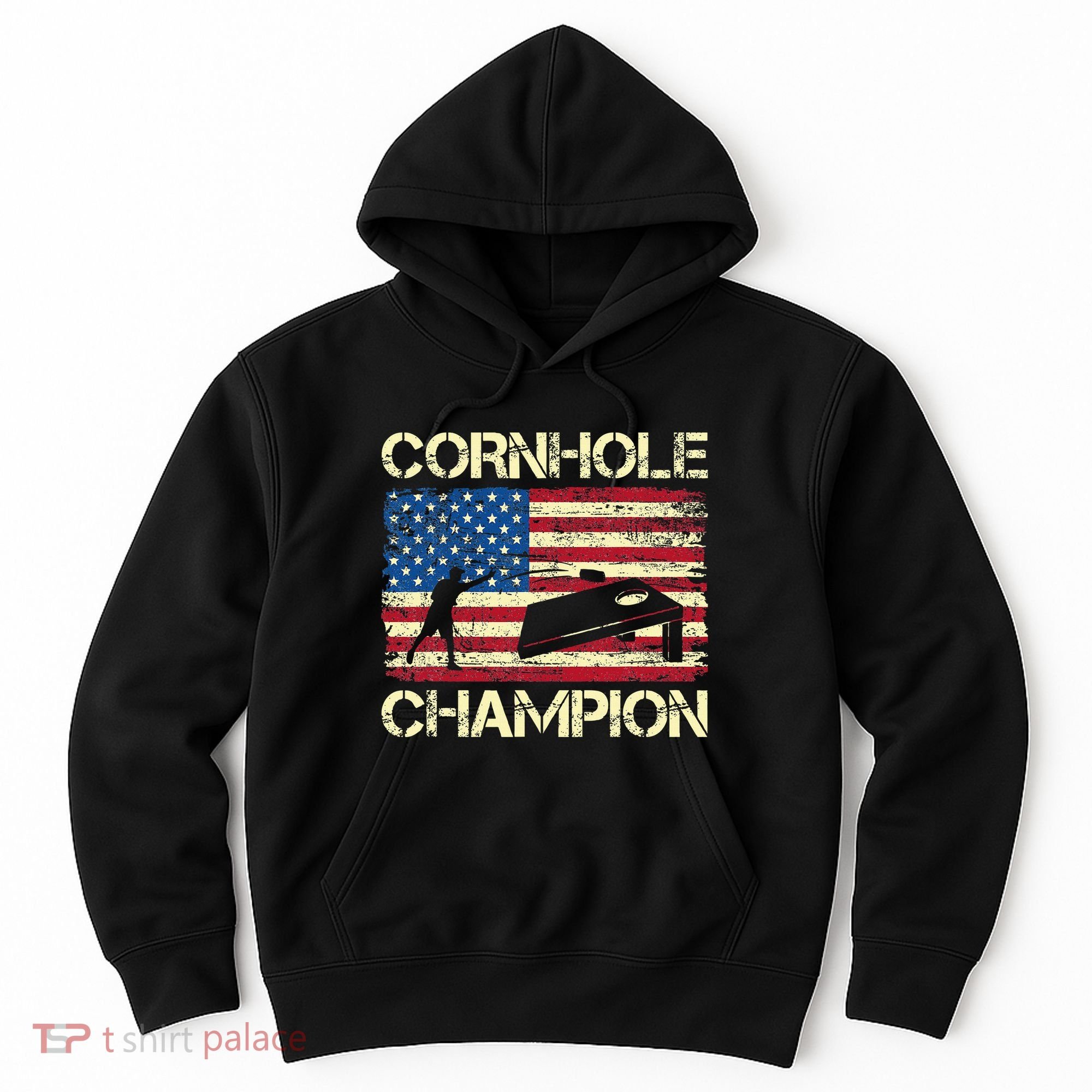 Cornhole Champion American Flag Hoodie