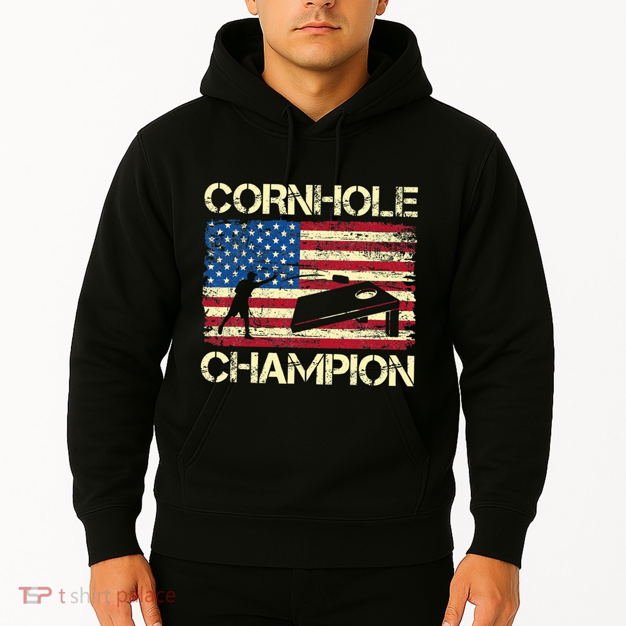 Cornhole Champion American Flag Hoodie