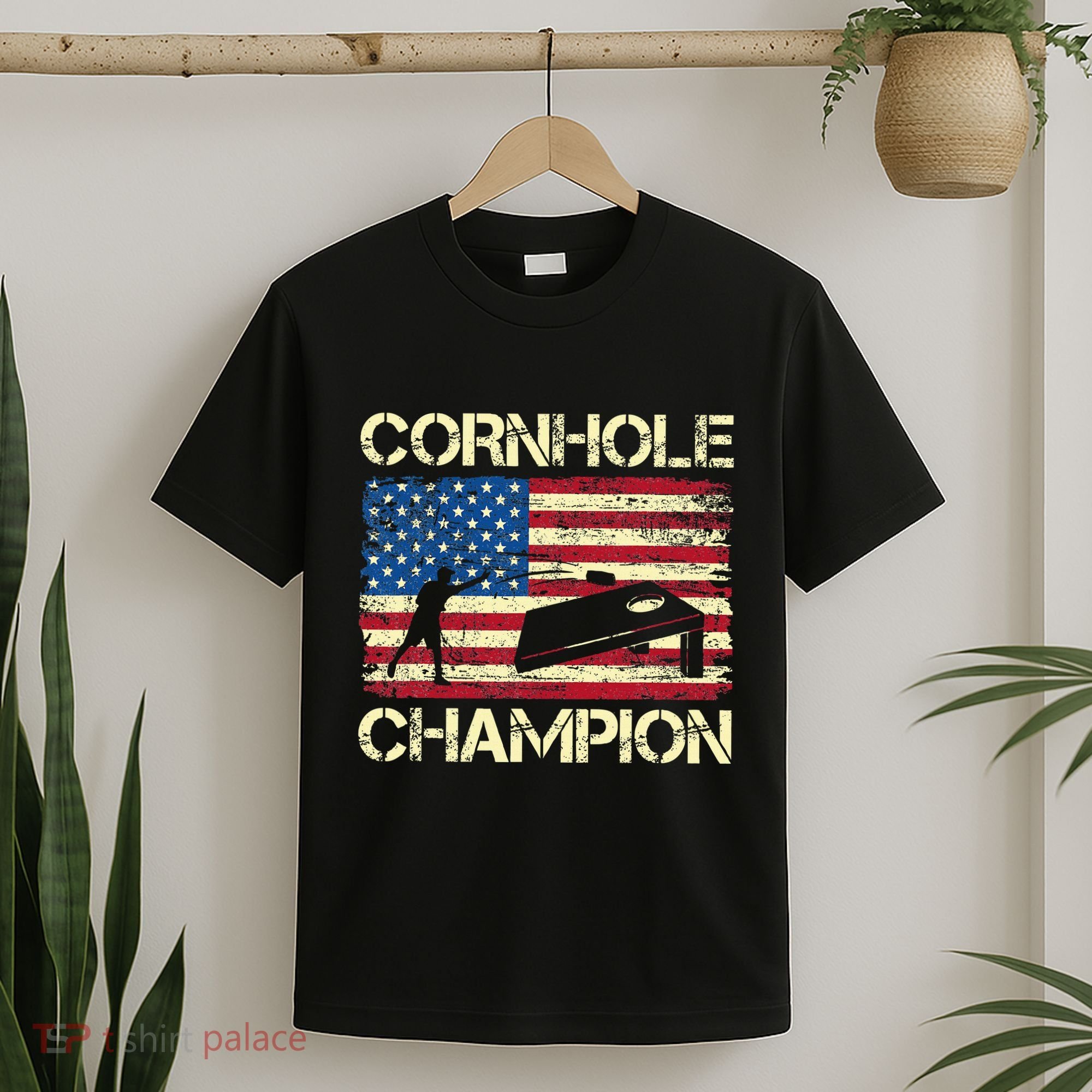 Cornhole Champion American Flag T-Shirt