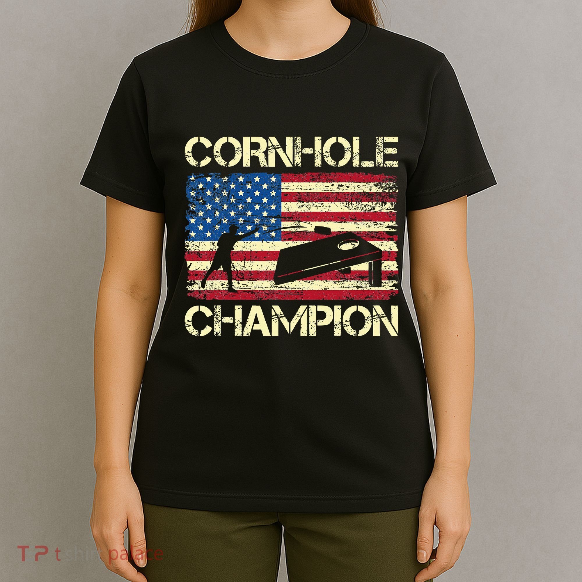 Cornhole Champion American Flag T-Shirt